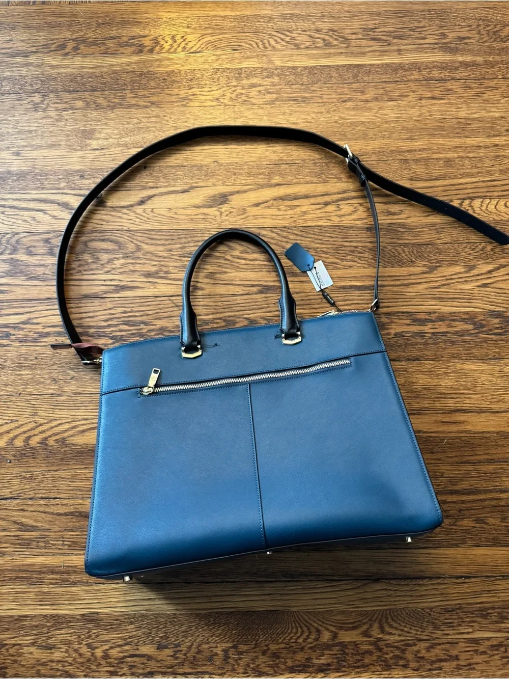 BOSTANTEN (Genuine Leather) Blue Leather Tote with Tan Accents. EXCELLENT!!!